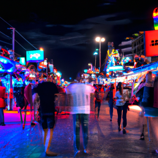תמונה של חיי הלילה התוססים והצבעוניים של מדרחוב פטאיה